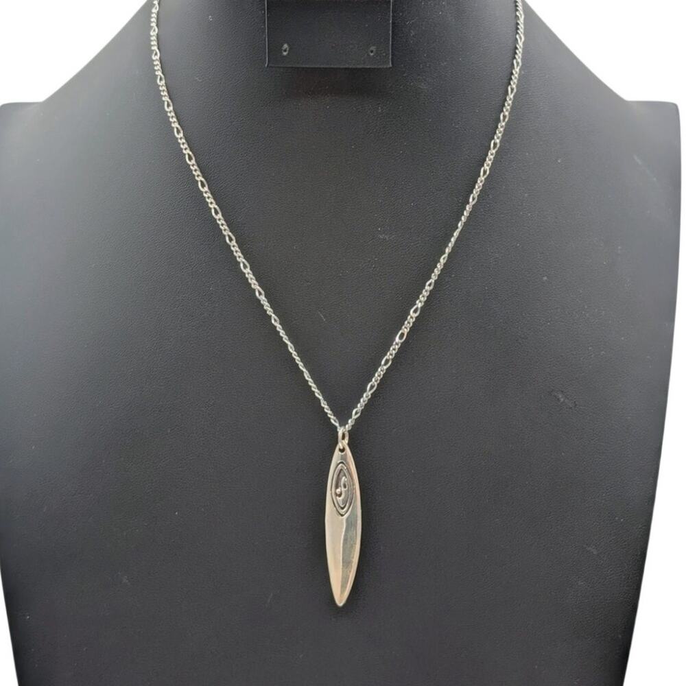 925 Sterling Silver Yin Yang Surfboard Pendant 18" Figaro Chain Necklace